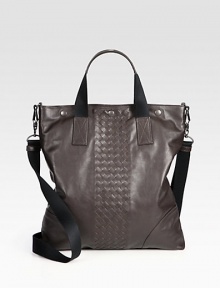 Signature woven style that exudes city cool, crafted in fine Italian leather.Snap button closureTop handlesRemovable shoulder strapInterior pocketsCotton liningLeather13W x 14H x 2DMade in Italy Signature woven style that exudes city cool, crafted in fine Italian leather.Snap button closureTop handlesRemovable shoulder strapInterior pocketsCotton liningLeather13W x 14H x 2DMade in Italy