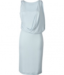 Luxurious dress in fine rayon - elegant pastel - classic shift cut with feminine crew neck and slightly broader straps - new: slim top with Toga-style drapes - accentuated waist - sharply figure-hugging cut, knee-length (typical pencil cut) extremely high quality, very comfortable to wear - world class gown for many nice occasions - pair with gladiator booties, pumps or peep-toes