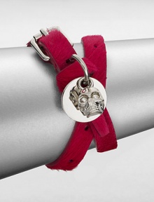A bold and tactile style in luxurious haircalf accented with an iconic skull charm. HaircalfBrassLength, about 14Buckle closureMade in Italy A bold and tactile style in luxurious haircalf accented with an iconic skull charm. HaircalfBrassLength, about 14Buckle closureMade in Italy