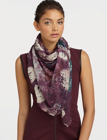 A palette of rich hues defines this elegant scarf, rendered in modal and cashmere and finished with eyelash fringe.90% modal/10% cashmereAbout 55 X 73Dry cleanImported A palette of rich hues defines this elegant scarf, rendered in modal and cashmere and finished with eyelash fringe.90% modal/10% cashmereAbout 55 X 73Dry cleanImported