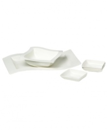 Explore new shapes for your table with the innovative New Wave entertaining set. Unique, fluid serveware and plates in premium Villeroy & Boch porcelain work together to create one ultra-modern and imaginative presentation. Explore new shapes for your table with the innovative New Wave entertaining set. Unique, fluid serveware and plates in premium Villeroy & Boch porcelain work together to create one ultra-modern and imaginative presentation.