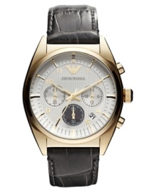 A timeless design can never go wrong. This Emporio Armani watch boasts rich leather and chronograph precision.