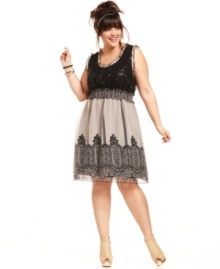 Dazzling sequins and a chic print wake up this easy-to-wear plus size A-line dress from American Rag.