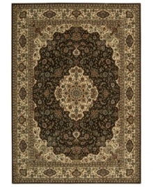 Distinctive flair with roots in Persian design. This exquisitely ornate area rug is abound in deep, sumptuous chocolate tones, highlighted by a dramatic central medallion, and crafted from Nourison's own Opulon(tm) yarns for a densely woven pile with long-lasting color retention and durability. Distinctive flair with roots in Persian design. This exquisitely ornate area rug is abound in deep, sumptuous chocolate tones, highlighted by a dramatic central medallion, and crafted from Nourison's own Opulon(tm) yarns for a densely woven pile with long-lasting color retention and durability.