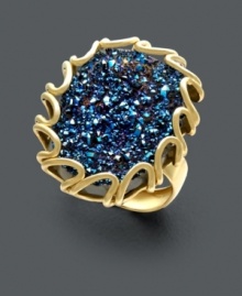 Display your moody blues with this standout ring. A looping 14k gold setting holds brilliant blue druzy crystals. Display your moody blues with this standout ring. A looping 14k gold setting holds brilliant blue druzy crystals.