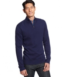 Understated and classic 1/4 pullover sweater by Alfani BLACK is for the sophisticated everyday man.