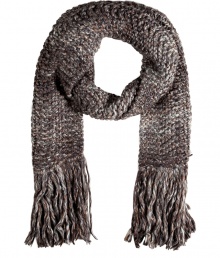 An ultra cool finish to your cold weather look: Antik Batiks chunky knit amber/grey heather scarf - Long fringed ends - Wear with urban outerwear and colorful accessories An ultra cool finish to your cold weather look: Antik Batiks chunky knit amber/grey heather scarf - Long fringed ends - Wear with urban outerwear and colorful accessories