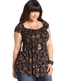 Be a top style pick in American Rag's cap-sleeve plus size top, featuring a sweet floral-print.