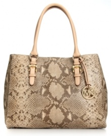 Whether it's a business trip to Bankok or breakfast in the boardroom, be sure to take this chic carryall from MICHAEL Michael Kors. Posh python-print and signature hardware add instant appeal, while the spacious interior fits files, laptop and other essential sundries. Whether it's a business trip to Bankok or breakfast in the boardroom, be sure to take this chic carryall from MICHAEL Michael Kors. Posh python-print and signature hardware add instant appeal, while the spacious interior fits files, laptop and other essential sundries.