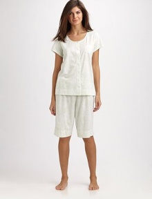 EXCLUSIVELY AT SAKS. Prepare for the season with this lightweight two-piece set featuring a subtle floral jacquard print, front patch pocket and scalloped trim. ScoopneckShort sleeves cap sleevesButton front closureFront patch pocketElastic waistbandPima cottonMachine washImported