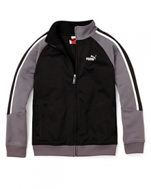 PUMA's easy wear double knit jacket with flashes of contrast for flair. PUMA's easy wear double knit jacket with flashes of contrast for flair.