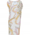 Blossom into spring sophistication in Emilio Puccis whimsical floral print draped jersey tunic dress - Wide neckline, asymmetrical cap sleeves, gathered side drape - Loosely fitted top, form-fitting skirt - Pair with bright pumps for a seamless transition from work to cocktails