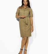 The quintessential Cornejo shirt dress is elegantly tailored from soft cotton chino and finished with a flattering belted waist and a chic gunpatch at the right shoulder for a rustic heritage flourish.