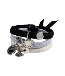 Sweep back your mane with a girlie twist with Marc by Marc Jacobs charmed hair elastics - Enamel and silver-toned metal charm and logo discs - Perfect for stashing away in your purse or giving as a fun holiday gift Sweep back your mane with a girlie twist with Marc by Marc Jacobs charmed hair elastics - Enamel and silver-toned metal charm and logo discs - Perfect for stashing away in your purse or giving as a fun holiday gift