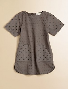 She'll be the star of the playground in a look-at-me dress that combines small and large polka-dots.Back buttonShort sleevesPull-on styleAngled front patch pocketsKnee-lengthCurved hemCottonMachine washImported She'll be the star of the playground in a look-at-me dress that combines small and large polka-dots.Back buttonShort sleevesPull-on styleAngled front patch pocketsKnee-lengthCurved hemCottonMachine washImported