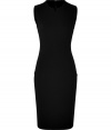 Versatile and incredibly chic, this classic black sheath from Cedric Charlier will solve all of your style quandaries - Round neck with small V cut out, sleeveless, fitted silhouette, figure-enhancing seaming details, concealed back zip closure - Wear with platform heels and a bold shoulder blazer