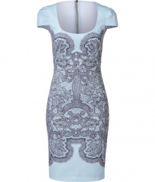 A romantic take on this seasons lace trend, Emilio Puccis printed sheath is as contemporary as it is chic - Scoop neckline, gathered cap sleeves, exposed metal full back zip - Form-fitting - Wear with heels and a statement metallic clutch