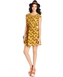 An allover butterfly print adds a sweetly irreverent appeal to this Bar III dress for pretty summer style! An allover butterfly print adds a sweetly irreverent appeal to this Bar III dress for pretty summer style!