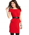 Prim and sophisticated, BCX's belted peplum dress pairs sleek style with feminine design.