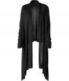 Dramatic with its long draped front, DKNYs cozy silk-cashmere cardigan lends a chic edge to any outfit - Oversized shawl collar, long sleeves, fine ribbed trim, open front - Softly draped silhouette - Wear with everything from tees and jeans to sheath dresses and heels