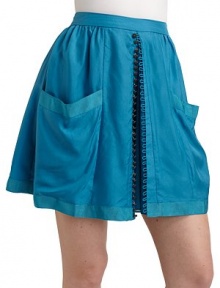 THE LOOKBanded waist with gathered details Front vent with button and eye closureFront patch pockets with ribbon detailRibbon-trimmed hemSide zip closureTHE FITAbout 18 longTHE MATERIALSilkFully linedCARE & ORIGINDry clean ImportedModel shown is 5'9½ (176cm) wearing US size 4. THE LOOKBanded waist with gathered details Front vent with button and eye closureFront patch pockets with ribbon detailRibbon-trimmed hemSide zip closureTHE FITAbout 18 longTHE MATERIALSilkFully linedCARE & ORIGINDry clean ImportedModel shown is 5'9½ (176cm) wearing US size 4.