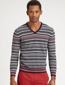 EXCLUSIVELY OURS. A timeless classic, magnificently striped in a sumptuous, cotton jersey knit.V-neckRibbed collar, cuffs and hemCottonMachine washImported