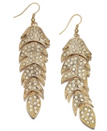 Autumnal bliss. The chic leaf shape and sparkling crystal accents on Bar III's stunning drop earrings creates a stunning look to go with everyone's favorite season. Crafted in gold tone mixed metal. Approximate drop: 2-3/4 inches.