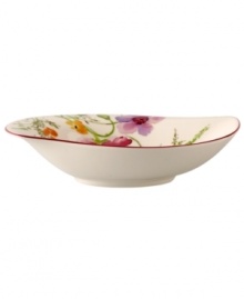 Prolong spring with this deep Mariefleur bowl. Splashy colors adorn premium white porcelain edged in red and crafted in a whimsical leaf shape. Mix and match with New Cottage dinnerware, also by Villeroy & Boch. Prolong spring with this deep Mariefleur bowl. Splashy colors adorn premium white porcelain edged in red and crafted in a whimsical leaf shape. Mix and match with New Cottage dinnerware, also by Villeroy & Boch.