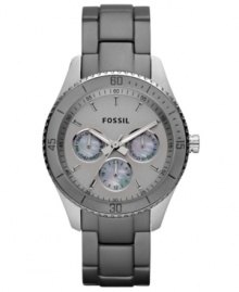 A dusky design blends with mesmerizing mother-of-pearl on this Stella collection watch by Fossil. A dusky design blends with mesmerizing mother-of-pearl on this Stella collection watch by Fossil.