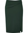 Alberta Ferretti puts a modern spin on ladylike luxe with this ultra-chic, bottle green wool blend pencil skirt - Curve-hugging slim cut hits above knee and features a sultry side slit - Elegant drape detail at waist and side zip - Seamlessly transitions from the office to after-work cocktails, parties and dinners - Dress up with a silk blouse, leather jacket and pumps, or go for a more laid-back look with a boxy pullover and sandals