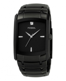 No frills, just inarguable style. This sleek watch features a handsome black ion-plated bracelet and case, with a black dial and single diamond marker. three-hand movement. No frills, just inarguable style. This sleek watch features a handsome black ion-plated bracelet and case, with a black dial and single diamond marker. three-hand movement.