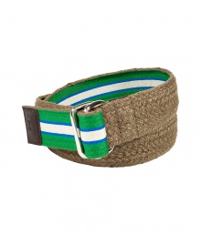 Bring preppy-cool style to your casual look with this striped belt from D&G Dolce & Gabbana - Woven and striped fabric with sliver-tone closure, leather trim with embossed logo - Pair with an elevated jeans-and-tee ensemble