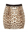 With a flirty silhouette and a bold animal print, this chic mini skirt from Robert Cavalli is a new-season must-have - Banded waist with black trim, tulip silhouette with front pleats, mini length, concealed side zip closure - Style with a feminine blouse, a boyfriend blazer, and platform pumps