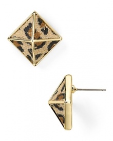 Opt for an edgier take on accessorizing with this pair of pyramid stud earrings from Belle Noel, crafted of 14-karat gold with spot-splashed suede inlays.