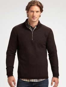 Best worn layered, this handsome, quarter-zip pullover design instantly adds a touch of sophistication to your ensemble.MockneckQuarter-zip placketRibbed knit collar, cuffs and hem60% rayon/25% nylon/15% woolDry cleanImported