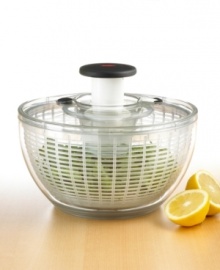 Take your greens for a spin and end up with crisp and delicious ingredients for amazing salads. Just press the top to spin and the brake button to stop. It can even double as colander or a serving bowl! Lifetime warranty. Take your greens for a spin and end up with crisp and delicious ingredients for amazing salads. Just press the top to spin and the brake button to stop. It can even double as colander or a serving bowl! Lifetime warranty.