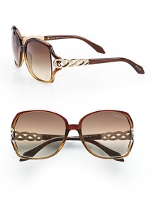 Textured and smooth, metal accented temples make this a truly glamourous, plastic style. Available in dark brown/champagne with brown gradient lens. Metal accented criss-cross temples100% UV protectionMade in Italy Textured and smooth, metal accented temples make this a truly glamourous, plastic style. Available in dark brown/champagne with brown gradient lens. Metal accented criss-cross temples100% UV protectionMade in Italy