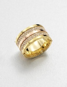 A goldtone and rose goldtone design accented with two rows of sparking stones. Glass stonesGoldtone and rose goldtoneWidth, about .33Imported A goldtone and rose goldtone design accented with two rows of sparking stones. Glass stonesGoldtone and rose goldtoneWidth, about .33Imported