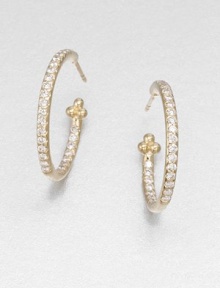 Classic hoops in radiant 18k gold accented with brilliant, pavé diamonds. Diamonds, .99 tcw18k goldLength, about 2Post backMade in Italy