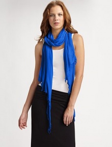 Ultra-soft, wrap-around style of pure mako cotton. Frayed edges106 X 16Mako cottonDry cleanImported of Italian fabric Ultra-soft, wrap-around style of pure mako cotton. Frayed edges106 X 16Mako cottonDry cleanImported of Italian fabric
