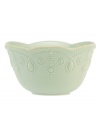With fanciful beading and a feminine edge, this Lenox French Perle fruit bowl has an irresistibly old-fashioned sensibility. Hardwearing stoneware is dishwasher safe and, in an ethereal ice-blue hue with antiqued trim, a graceful addition to any meal. Qualifies for Rebate