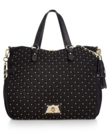 Reach for this diva-worthy design from Juicy Couture and add elegance to any outfit. The cool quilted pattern is adorned with golden stud accents and signature hardware, while the pocket-lined interior discretely stows your daily essentials. Reach for this diva-worthy design from Juicy Couture and add elegance to any outfit. The cool quilted pattern is adorned with golden stud accents and signature hardware, while the pocket-lined interior discretely stows your daily essentials.