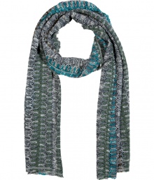 Elevate your accessories wardrobe with Missonis optical contrast knit scarf, a contemporary-cool take on the brands iconic aesthetic - Raw finished ends - Wrap around everything from denim jackets to modern tailored felted wool coats Elevate your accessories wardrobe with Missonis optical contrast knit scarf, a contemporary-cool take on the brands iconic aesthetic - Raw finished ends - Wrap around everything from denim jackets to modern tailored felted wool coats