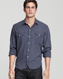 Trend-right yet classic with rugged flap button pockets, this Billy Reid plaid shirt blends downtown cool with uptown luxe. Trend-right yet classic with rugged flap button pockets, this Billy Reid plaid shirt blends downtown cool with uptown luxe.