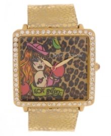 Get inked up without the pain with this sultry leather watch from Betsey Johnson. With a tattoo-inspired graphic and fierce animal print.