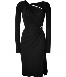 An ultra modern iteration of the Little Black Dress, Emilio Puccis asymmetrical cut-out detailed sheath is as contemporary as it is chic - Asymmetrical top with cut-out detailing, long sleeves, gathered waist with embellished hardware detail, slit side - Form-fitting - Wear with heels and a dusting of fine jewelry An ultra modern iteration of the Little Black Dress, Emilio Puccis asymmetrical cut-out detailed sheath is as contemporary as it is chic - Asymmetrical top with cut-out detailing, long sleeves, gathered waist with embellished hardware detail, slit side - Form-fitting - Wear with heels and a dusting of fine jewelry