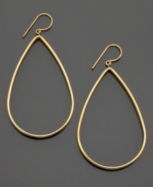 Take hoop earrings to a whole new level. These gorgeous open teardrop earrings are crafted in 14k gold. Approximate diameter: 1 inch. Approximate drop: 2-1/2 inches.