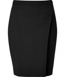 Streamlined chic, this faux-wrap wool-blend skirt from LAgence adds a trend-right kick to your workweek look - Slim waistband, pencil silhouette with an asymmetric draped overlay, fitted, concealed side zip closure - Pair with a sleek button down, a blazer, and classic pumps