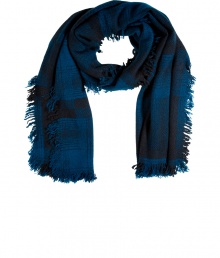Give your outerwear wardrobe a cool Downtown edge with Faliero Sartis black and blue fringed scarf, finished in a soft cashmere-silk blend for all-season sophistication - Frayed edges - Wrap around pea coats, or wear indoors with luxe cashmere pullovers Give your outerwear wardrobe a cool Downtown edge with Faliero Sartis black and blue fringed scarf, finished in a soft cashmere-silk blend for all-season sophistication - Frayed edges - Wrap around pea coats, or wear indoors with luxe cashmere pullovers