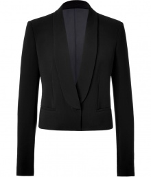 Get the of-the-moment look with this chic cropped blazer from Joseph - Narrow lapels, zipper and single button front closure, cropped silhouette, front slit pockets - Style with a tie-neck blouse, cropped skinny trousers, and platform heels Get the of-the-moment look with this chic cropped blazer from Joseph - Narrow lapels, zipper and single button front closure, cropped silhouette, front slit pockets - Style with a tie-neck blouse, cropped skinny trousers, and platform heels